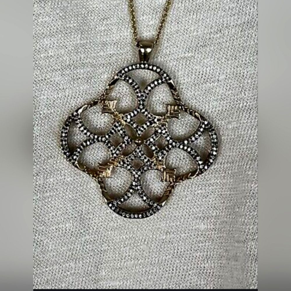 STELLA & Dot Wesley Two-Tone Necklace Pendant Rhinestone 30"+2"